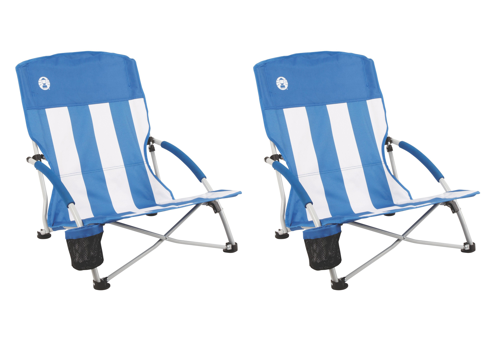 Coleman Beach Chair Quad Low Sling Set Of 2 Blue White Striped