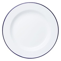 Falcon Enamel Dinner Plate 26cm - White with Blue Rim