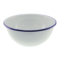 Falcon Enamel Deep Cereal Bowl - White with Blue Rim