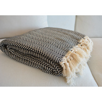 Luxurious Turkish Cotton Throw Rug / Travel Blanket - Black