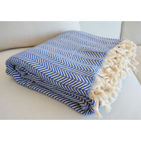 Luxurious Turkish Cotton Throw Rug / Travel Blanket - Blue