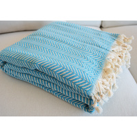 Luxurious Turkish Cotton Throw Rug / Travel Blanket - Turquoise
