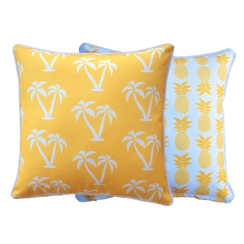 Outdoor Cushion Reversible 60x60cm - Palm Trees & Pineapples (Yellow)