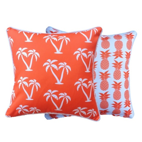 Outdoor Cushion Reversible 60x60cm - Palm Trees & Pineapples (Orange)