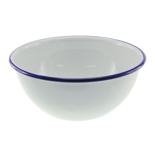 Falcon Enamel Deep Cereal Bowl - White with Blue Rim