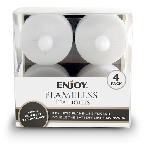 Enjoy Flameless LED Plastic Candle Tea Lights - White 4 Pack