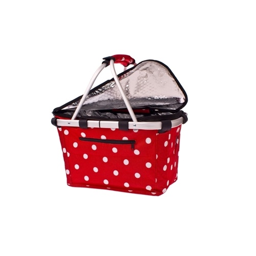 Shop & Go Insulated Collapsible Carry Basket with Lid - Red with White Dots