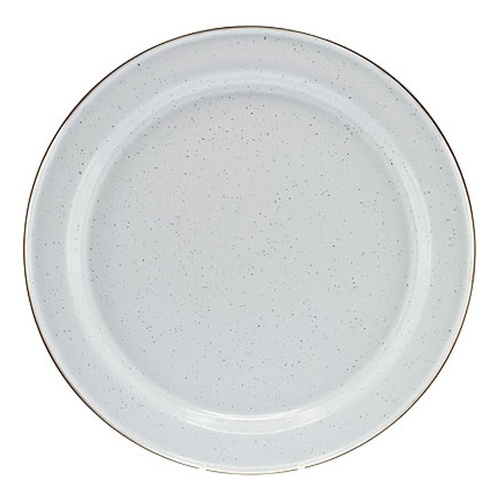 Falcon Enamel Dinner Plate 26cm - White with Black Speckle & Stainless Steel Rim