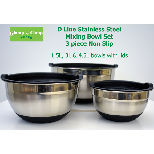 D Line Stainless Steel Mixing Bowl Set 3 piece Non Slip