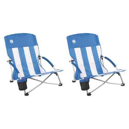 Coleman Beach Chair Quad Low Sling - Set of 2 (Blue & White Striped)