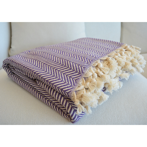 Luxurious Turkish Cotton Throw Rug / Travel Blanket - Purple