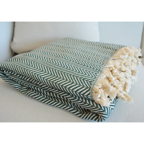Luxurious Turkish Cotton Throw Rug / Travel Blanket - Green