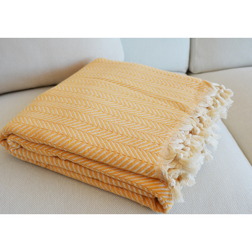 Luxurious Turkish Cotton Throw Rug / Travel Blanket - Golden Yellow