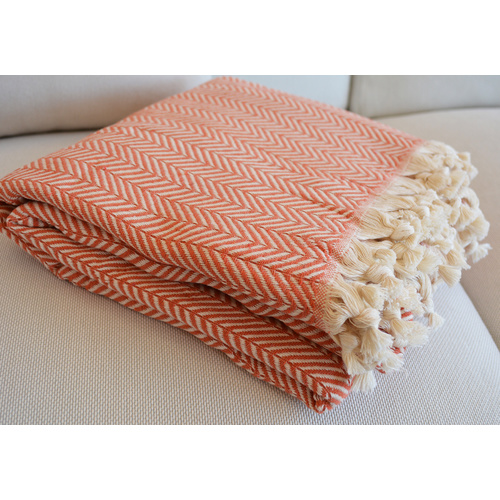 Luxurious Turkish Cotton Throw Rug / Travel Blanket - Orange