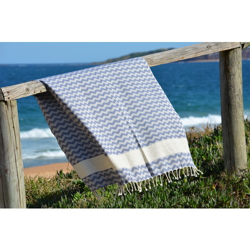 Compact Lifestyle Beach Wave Turkish Towel – Blue